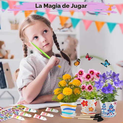Vista 8 de Kit de jardinería infantil de pintura y plantas para niñas y niños, juguetes de jardín, flores, jardinería, regalo para niños, macetas de flores