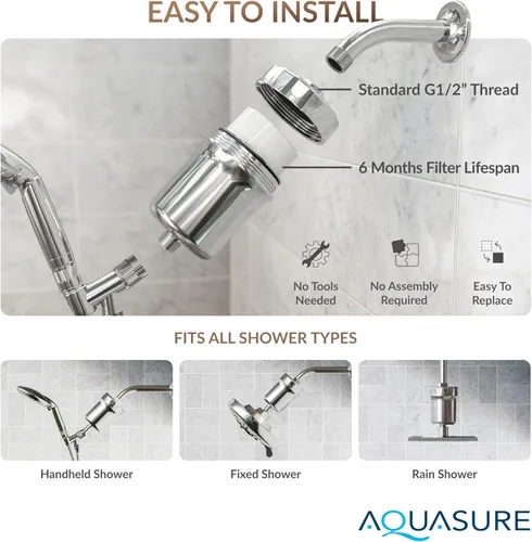 Vista 7 de Aquasure Filtro de ducha de alta capacidad de 10,000 galones para cabello, piel y uñas más saludables, mejora la piel seca con picazón, reduce