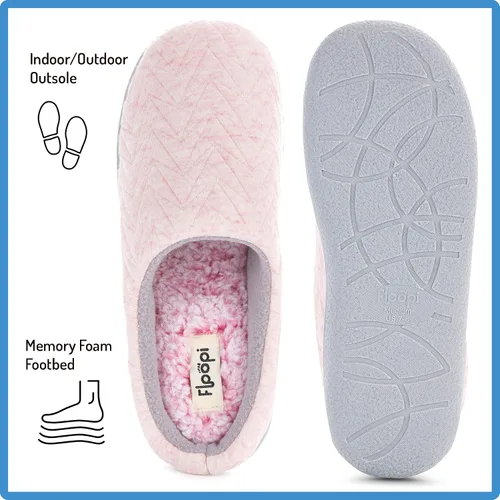 Vista 3 de Floopi Pantuflas para mujer, para interiores y exteriores, piel de sherpa sintética, con forro polar cálido, con espuma viscoelástica