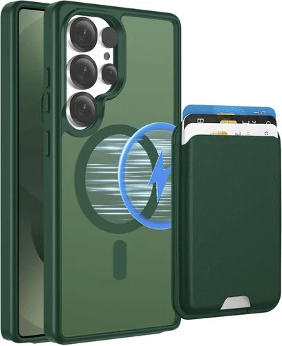 Vista 31 de Funda magnética para Samsung Galaxy S25 FE, transparente y negro con soporte para tarjetas de crédito desmontable, compatible con MagSafe, ajuste