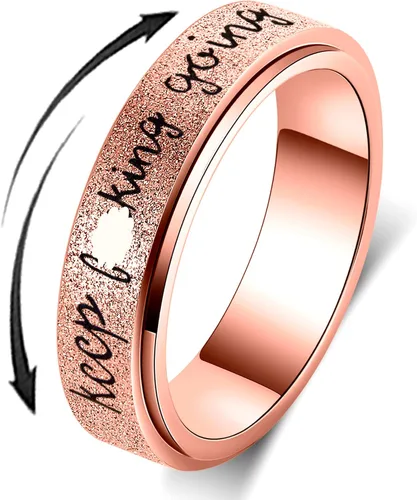 Vista 9 de Fidget Ring Women for Anxiety Rings:Personalized Inspirational Mantra Stainless Steel Silver Black Rainbow Rose Gold Spinning Ring for Men Women