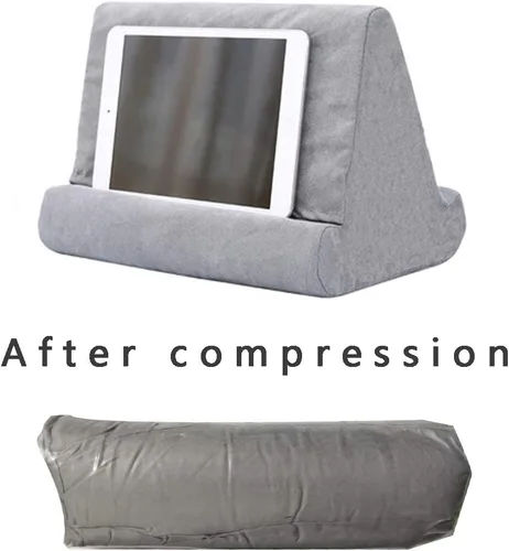 Vista 3 de Nuevo soporte de tableta comprimible Soporte de almohada Soporte de almohada suave de ángulo múltiple para iPad Tablet Book y E-Reader (gris pequeño)