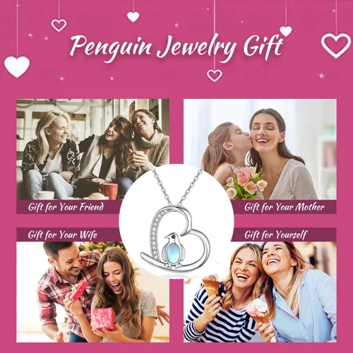 Vista 6 de Collar de pingüino de plata de ley 925 lindo collar pingüino regalos para mujeres y niñas