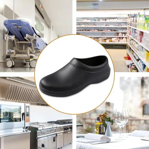 Vista 7 de Zapatos unisex antideslizantes para servicio de alimentos, impermeables, resistentes al aceite, zuecos de trabajo de cocina, cómodos zapatos
