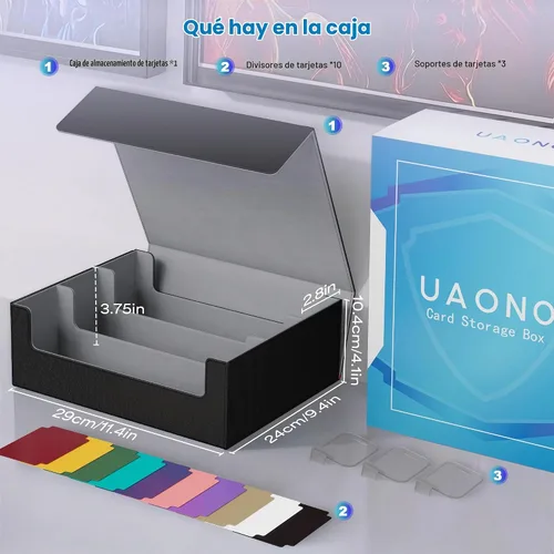 Vista 7 de Caja de almacenamiento de tarjetas UAONO para cartas de intercambio, estuche de cubierta de cartas de comandante de más de 1800 de cuero PU, soporte