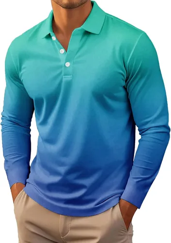 Vista 12 de Polo degradado para hombre, manga larga, con botones, cuello ligero, para golf y tenis