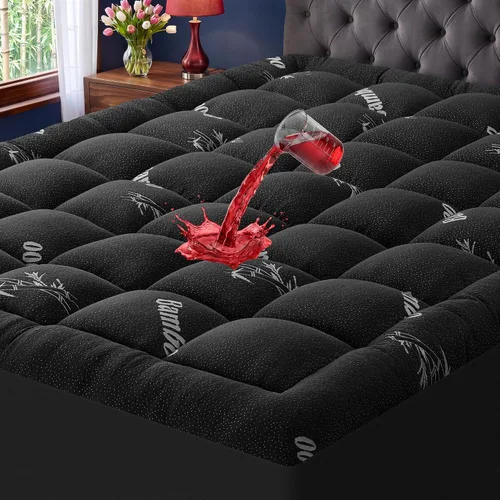 Vista 7 de Cubrecolchón impermeable tamaño individual de viscosa derivada del bambú, protector de colchón extra grueso para dolor de espalda, cubrecolchón Gris