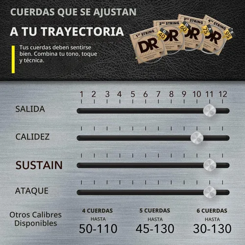 Vista 7 de DR Strings - Hi-Beams - Juego de cuerdas para bajo de 4 cuerdas - Mediano 45-105 - Núcleo redondo de acero inoxidable - Accesorios para bajo (MR-45)