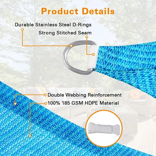 Vista 3 de Artpuch 4'X4' Mixed Turquoise Rectangle Heavy Duty UV Protection Beach Shade Canopy Wind Sail,Tear and Rust Resistant Patio sail Shade for Yard Deck