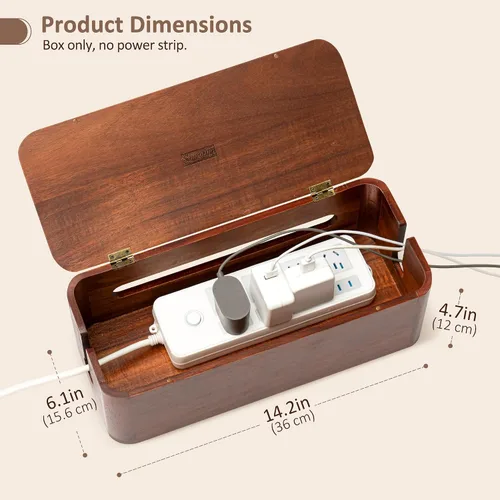 Vista 3 de Caja grande de gestión de cables de madera de acacia, organizador y organizador para cables de TV, regleta de alimentación, ocultación eléctrica
