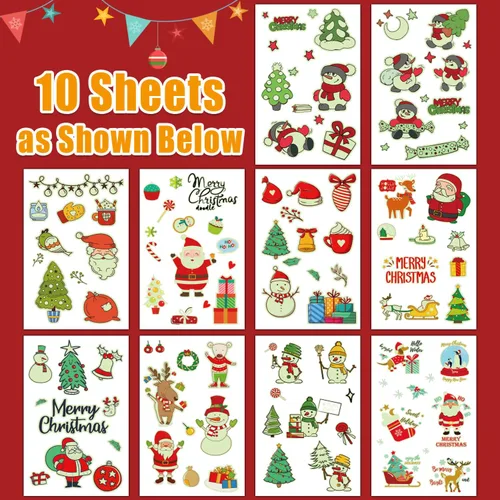 Vista 2 de Partywind 105 estilos de suministros de fiesta de Navidad brillantes para niños, tatuajes temporales luminosos de Navidad para decoraciones