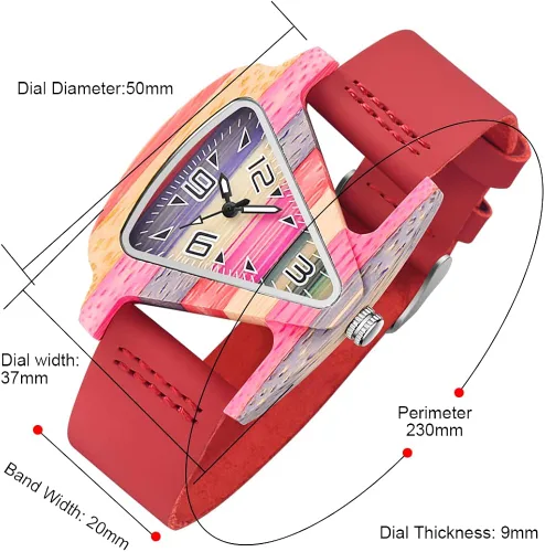 Vista 7 de Reloj triangular de madera para mujer pulsera de cuero de cuarzo reloj de cuarzo de madera correa de cuero de regalo para mujer