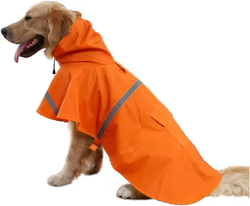 Vista 8 de Mikayoo - Impermeable ajustable para perros, poncho a prueba de agua, ropa ligera para lluvia con capucha y tira reflejante