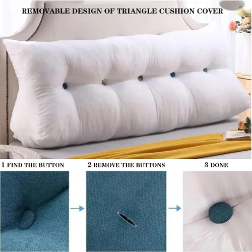 Vista 5 de Almohada triangular grande para cabecero, tamaño individual, almohada larga de cuña de color sólido, almohada de lectura de televisión para sofá