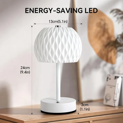 Vista 6 de Lámpara de mesa pequeña a pilas, 3 temperaturas de color, recargable, control táctil, lámpara de escritorio regulable, luz nocturna LED inalámbrica