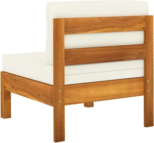 Vista 8 de vidaXL Sofá de patio de 3 plazas de madera de acacia maciza con cojines, juego de salón al aire libre