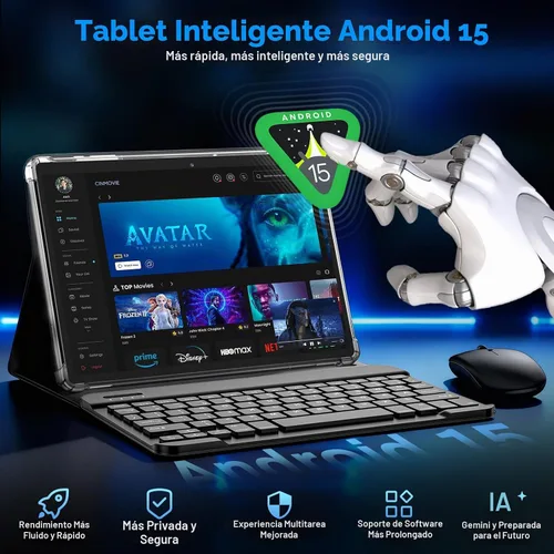 Vista 5 de Suicoey Tablet Android 15 2026 con teclado, 24 GB de RAM + 256 GB de ROM (expansión de 2 TB), tableta de 10 pulgadas con Gemini AI, Octa-Core