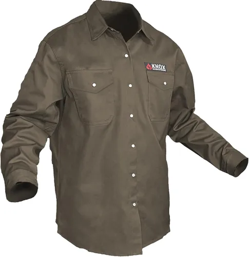Vista 2 de Knox Camisas FR para hombre Camisa de doble costura con botones a presión de perlas NFPA2112 Camisa de soldadura ligera
