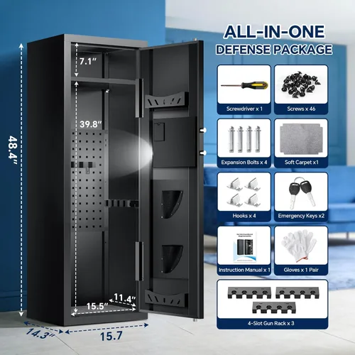 Vista 8 de Caja fuerte de 8-10 armas para seguridad del hogar, caja fuerte para rifles y pistolas - Teclado digital de acceso rápido Caja fuerte de fácil
