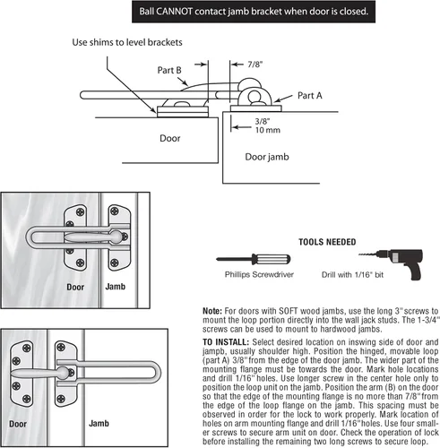 Vista 4 de Prime-Line U 9901 - Cerradura de barra oscilante para puertas batientes con bisagras, cerradura de seguridad secundaria para puerta y seguridad