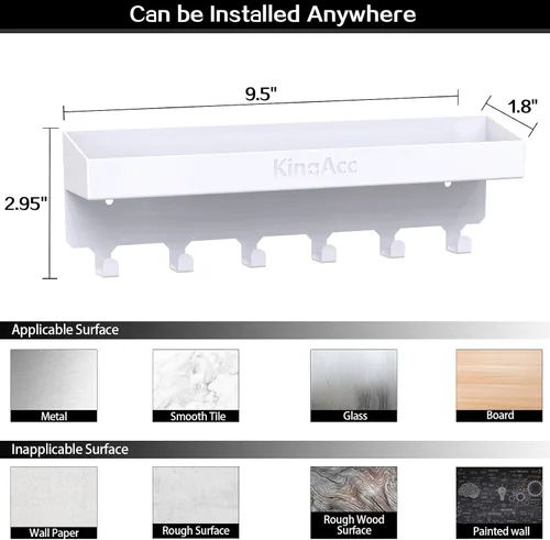 Vista 5 de KingAcc Soporte para llaves para decoración de pared, organizador de llaves y correos montado en la pared, soporte adhesivo para llaves con bandeja