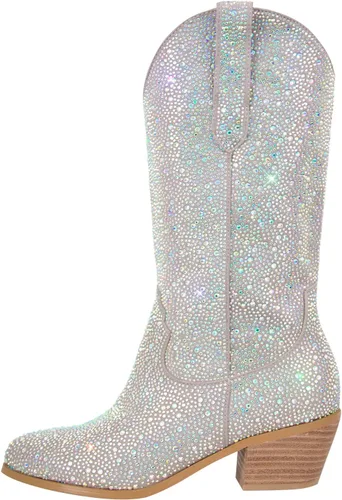 Vista 3 de Richealnana Botas de tacón grueso con diamantes de imitación para mujer