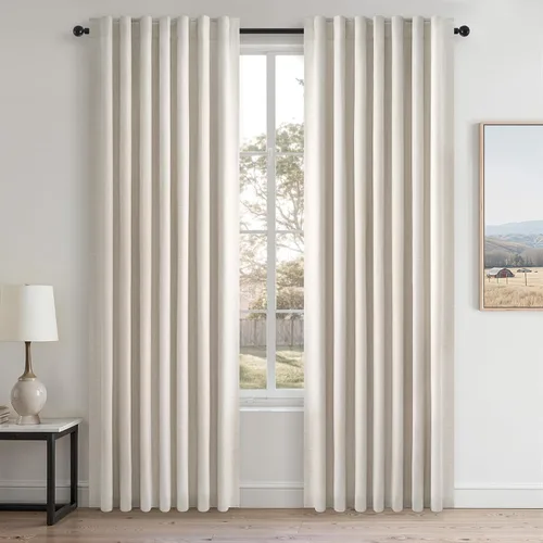 Vista 37 de Topfinel Cortinas opacas, blanco beige, 2 paneles, ventanas pequeñas, textura, mezcla de lino, bohemia, abedul, rural, gancho, bolsillo trasero