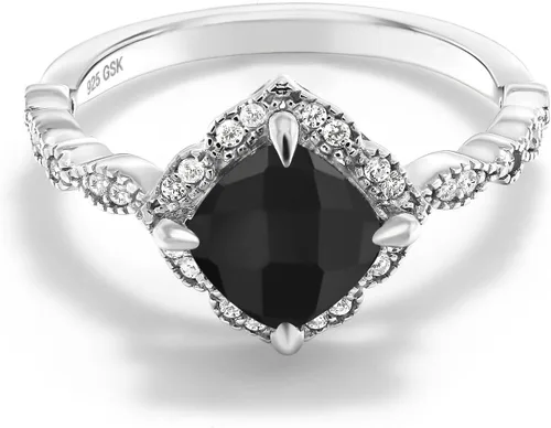 Vista 65 de Gem Stone King Anillo de compromiso solitario de moissanita blanca con piedra natal de corte cojín de 0.276 in para mujer, plata de ley 925
