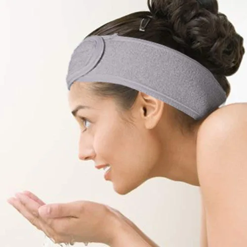 Vista 2 de Diadema de spa, diadema facial, banda para el cabello para lavar la cara, banda gruesa de tela de rizo para yoga, deporte, ducha, longitud