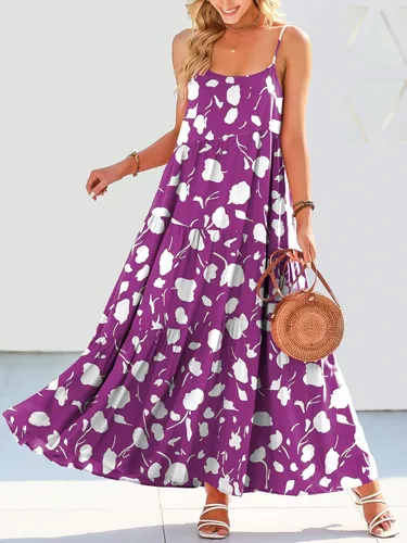 Vista 4 de ANRABESS - Vestido largo de verano para mujer, vestido de lino casual, holgado, sin mangas, con tirantes delgados y estilo bohemio, para playa
