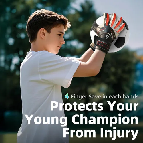 Vista 4 de Sportout Guantes de portero para jóvenes y adultos, agarre fuerte para las paradas más difíciles, con protección en los dedos y látex de 4+3MM