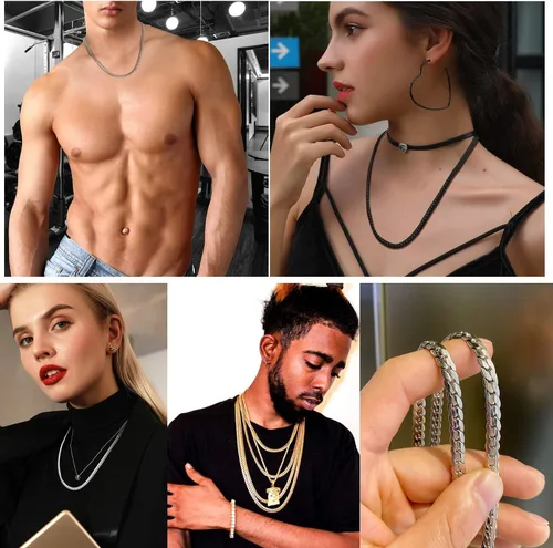 Vista 2 de Cadena de eslabones cubanos para hombres y mujeres de 1820222426 pulgadas, corte de diamante, cadena de cuello de serpiente, cadena gruesa