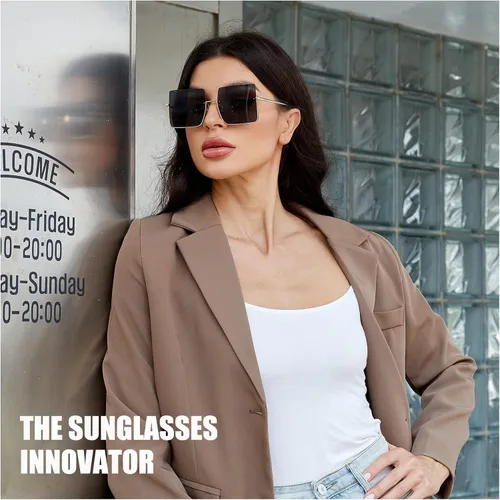 Vista 2 de SHES SH3103 - Gafas de sol cuadradas de gran tamaño para mujer, diseño de moda, marco de metal sin montura