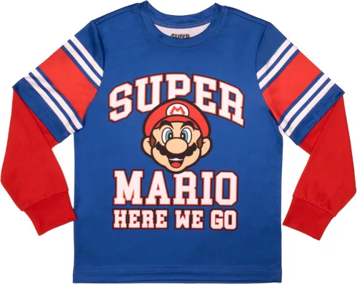 Vista 3 de Nintendo Super Mario - Juego de 2 piezas de camiseta de manga larga para niños y pantalones deportivos, paquete de 2 unidades para niños y niños