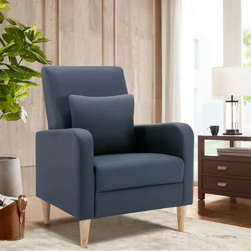 Vista 8 de COLAMY Mid-Century - Silla decorativa tapizada moderna con almohada trasera y patas de madera maciza, sillón acogedor de tela para sala de estar