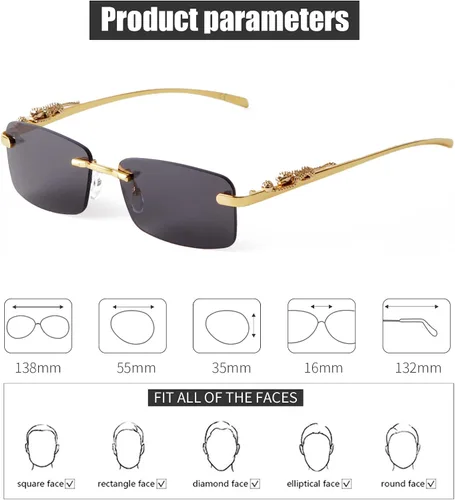 Vista 4 de JUDOO Retro Rimless Rectangle Sunglasses for Men Women Trendy Frameless Tinted Lens Eyewear