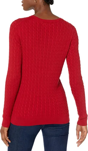 Vista 3 de Tienda Essentials - Suéter ligero de punto trenzado de manga larga con cuello redondo para mujer