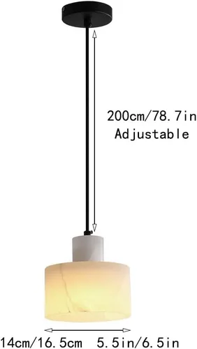 Vista 2 de Creative Cylinder Pendant Light Fixtures, Modern Marble Shade Hanging Pendant Lamp with Metal Dome, 78.7in Adjustable Height E27/E26 Sockets