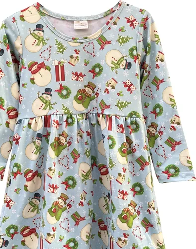 Vista 27 de Vestido de Navidad para niña pequeña, muñeco de nieve, árboles de Navidad, camión, a cuadros, reno, Papá Noel, vestido de invierno hasta la rodilla