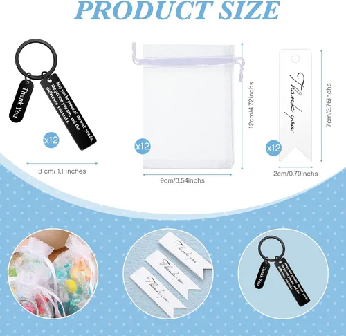 Vista 2 de Yinkin 36 llaveros de agradecimiento para empleados, tarjetas de agradecimiento y bolsas de organza para compañeros de trabajo, maestros y jefes