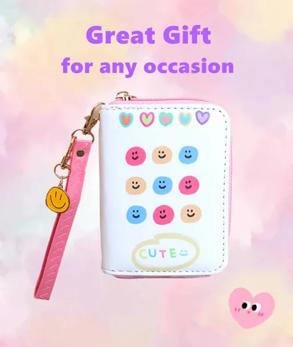 Vista 6 de Smile - Monedero con diseño de cara feliz, cartera pequeña para niñas, con dije, mini bolsas para monedas con correa, Cartera