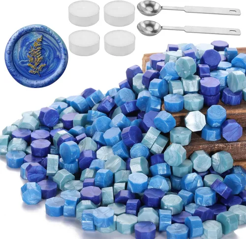 Vista 9 de Yoption - Juego de 300 cuentas de cera octágona, con 2 cucharas de fusión y 4 velas para sobres de invitación de boda, envoltura de regalo (negro)