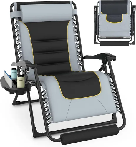 Vista 5 de Slendor Zero Gravity - Silla de gravedad cero con bloqueo mejorado y cojín extraíble, silla de campamento reclinable con soporte para tazas Negro
