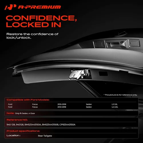 Vista 2 de A-Premium Pestillo de maletero compatible con Ford Focus 2012-2018 Sedan 4 puertas, actuador de pestillo de bloqueo de puerta trasera de 4 pines