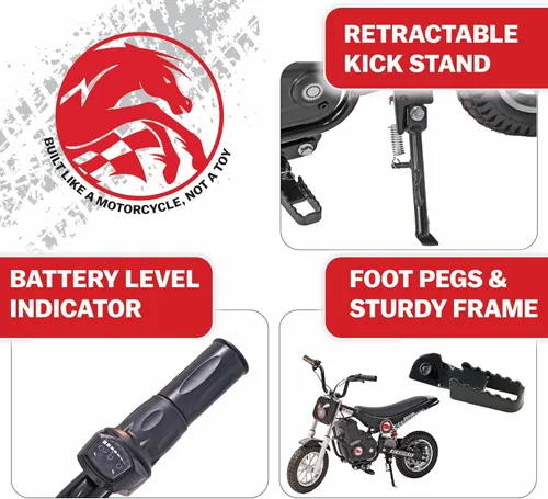 Vista 6 de Burromax TT250 Motocicleta de tierra eléctrica para niños, 250w 24v 7ah, 2 velocidades, hasta 14 mph, para ciclistas de hasta 150 lb, mini bicicleta