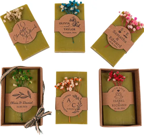 Vista 20 de Paquete de 10 decoraciones para baby shower de Happy Times Favors, regalos para baby shower, jabón mini vegano personalizado hecho a mano con aroma