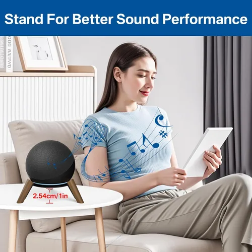 Vista 3 de Soporte de escritorio de madera para Echo Dot de 4ª y 5ª generación y soporte para Echo Dot Max para un mejor sonido, soporte de altavoz de trípode