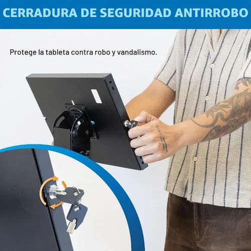 Vista 3 de Mount-It! Soporte de suelo antirrobo compatible con iPad, quiosco sin contacto con carcasa universal para iPads, soporte seguro de tableta con Negro