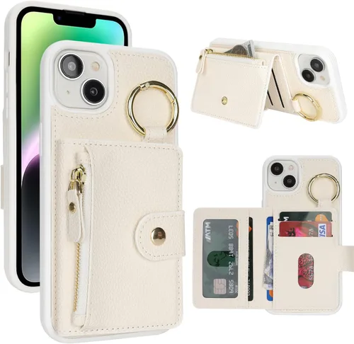 Vista 63 de Funda para iPhone 14 Plus con tarjetero, color negro Funda con cremallera y ranura para mujer y hombre