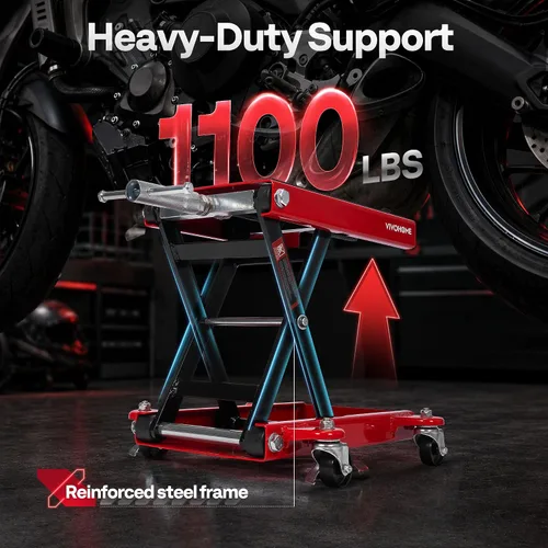 Vista 2 de VIVOHOME Elevador de motocicleta 1100 libras Scissor Lift Jack con ruedas